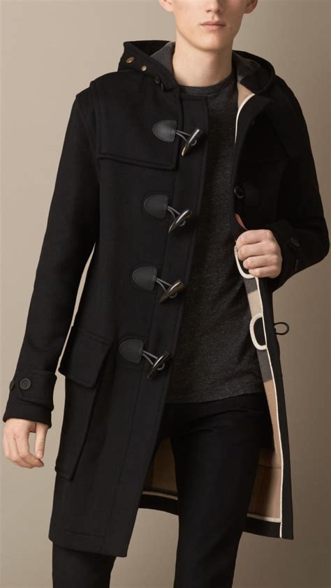 burberry black duffle mens|Burberry camel wool coat men's.